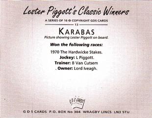 2000 GDS Cards Lester Piggott's Classic Winners #13 Karabas Back